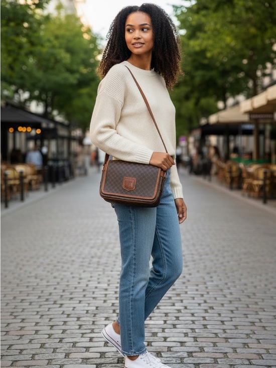 Celine Handbags - Celine Vintage Macadam Leather Flap Crossbody bag w/ Triomphe Logo Patch w/ COA